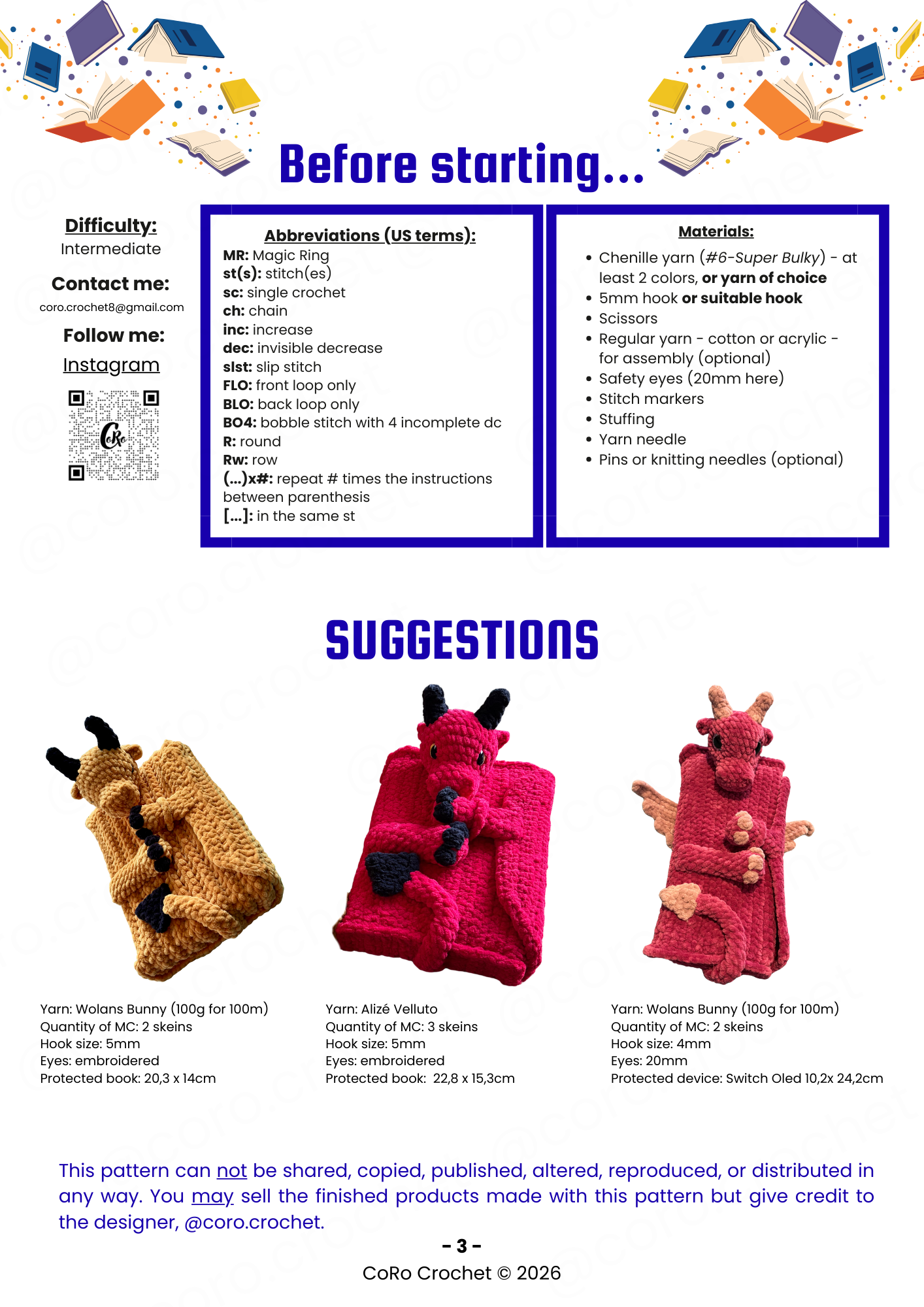 Book protector: the Dragon - PDF Crochet Pattern - Patron au crochet - English (US terms) - Français